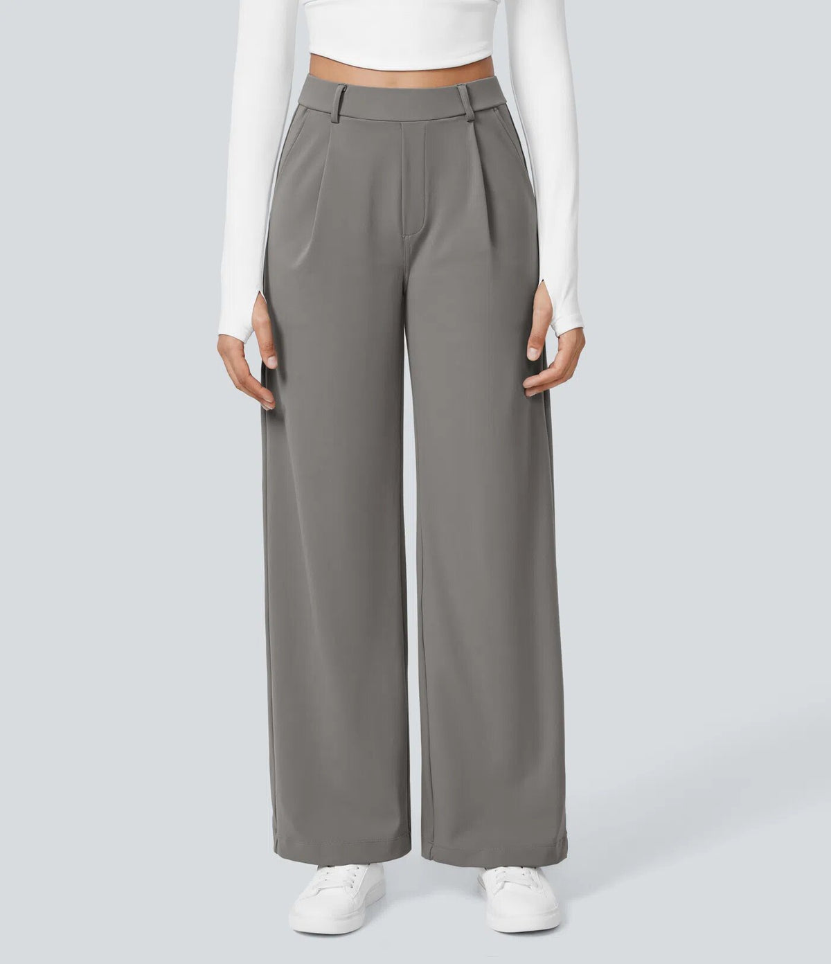 Pantalon Flex taille haute coupe droite, coloris Gris