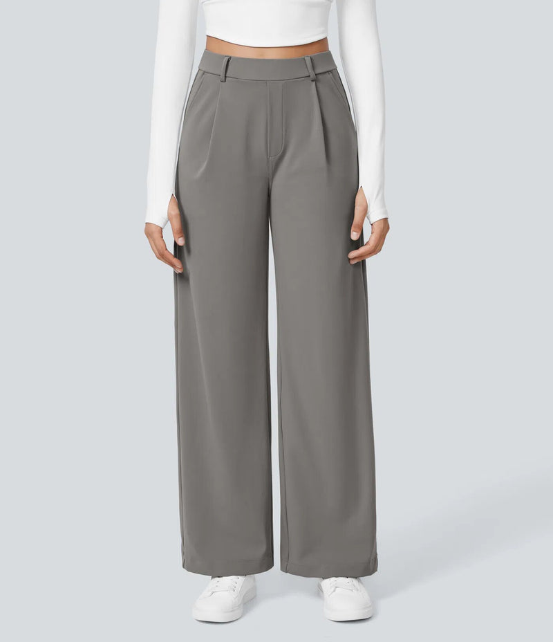Pantalon Flex taille haute coupe droite, coloris Gris