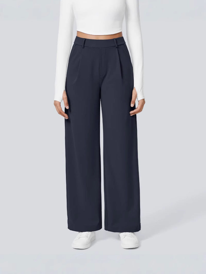 Pantalon Flex taille haute coupe droite, coloris Bleu marine