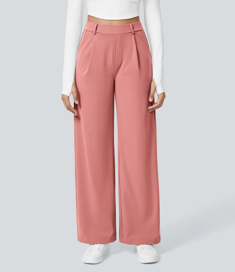 Pantalon Flex taille haute coupe droite, coloris Rose