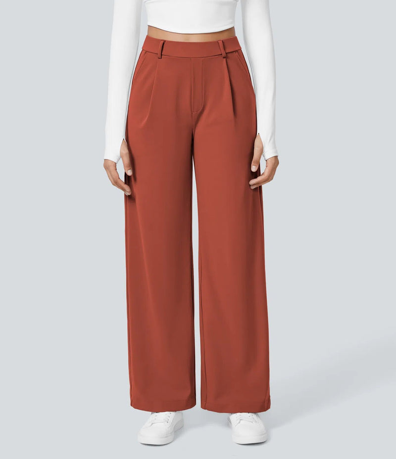 Pantalon Flex taille haute coupe droite, coloris Ambre