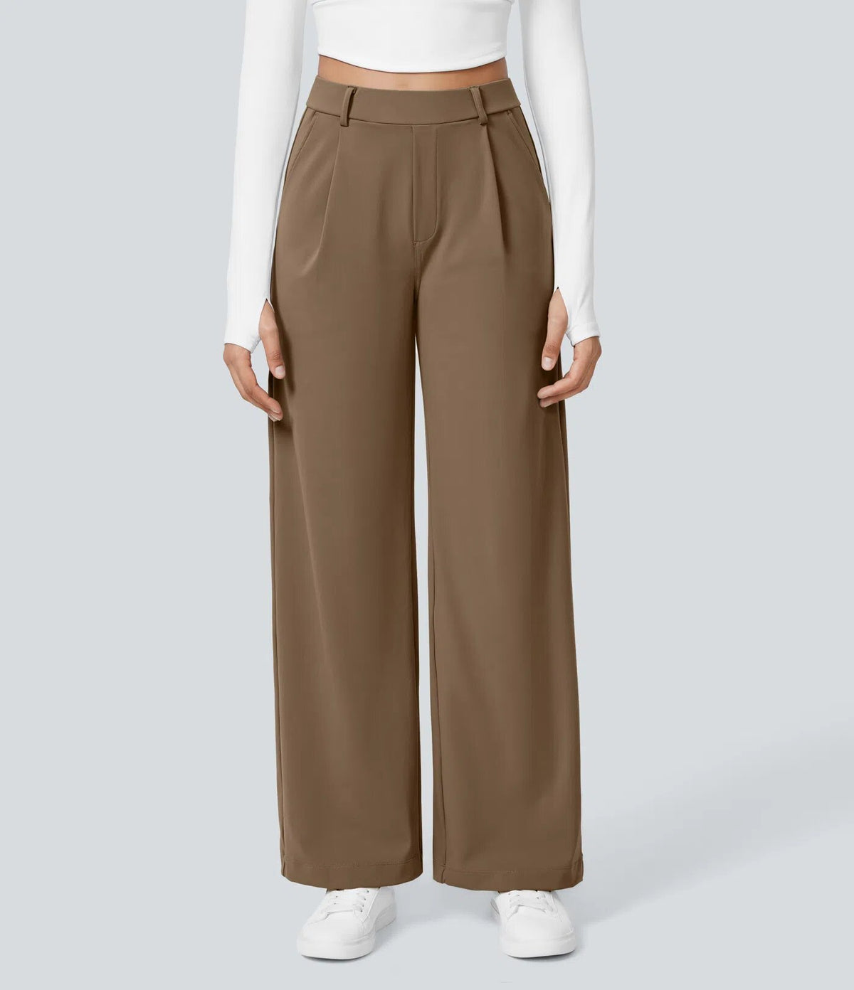 Pantalon Flex taille haute coupe droite, coloris Camel